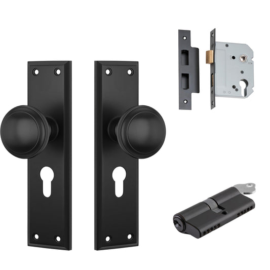Tradco Door Knob Milton Matt Black Key/Key Entrance Set