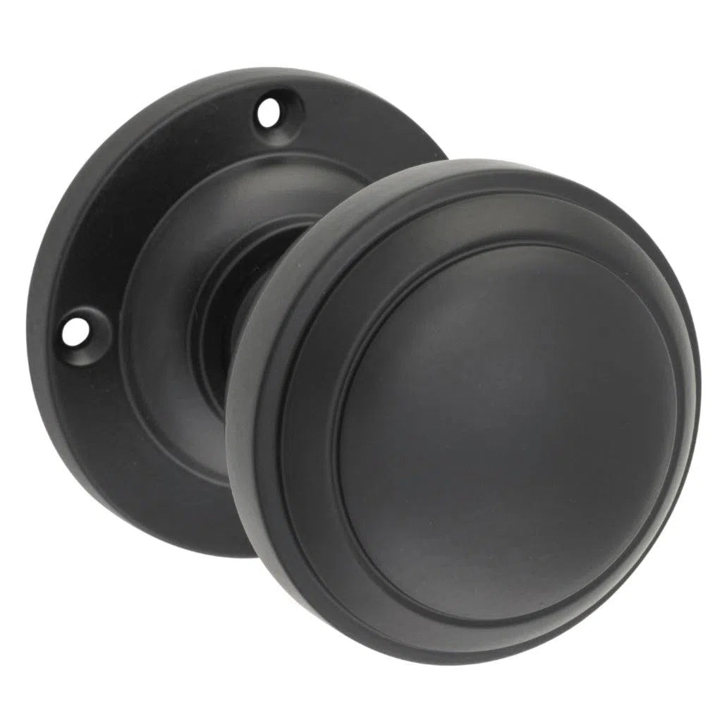 Tradco Door Knob Milton Round Rose Pair Matt Black