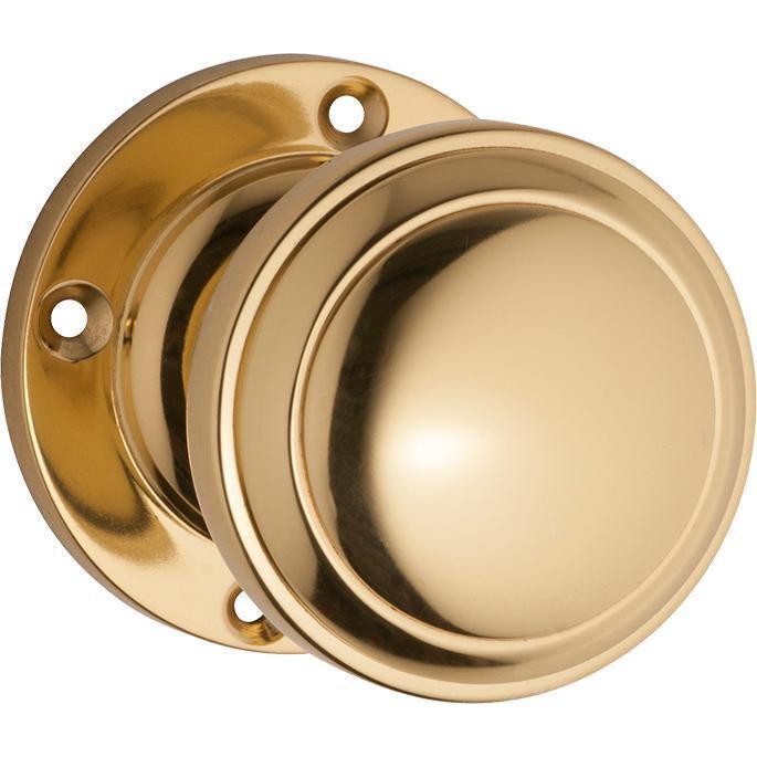 Tradco Door Knob Milton Round Rose Pair Polished Brass