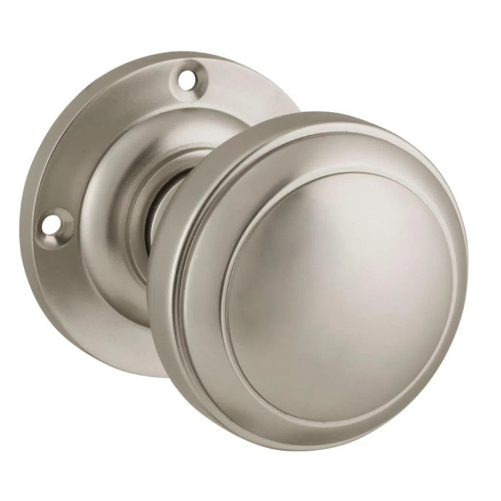 Tradco Door Knob Milton Round Rose Pair Satin Nickel