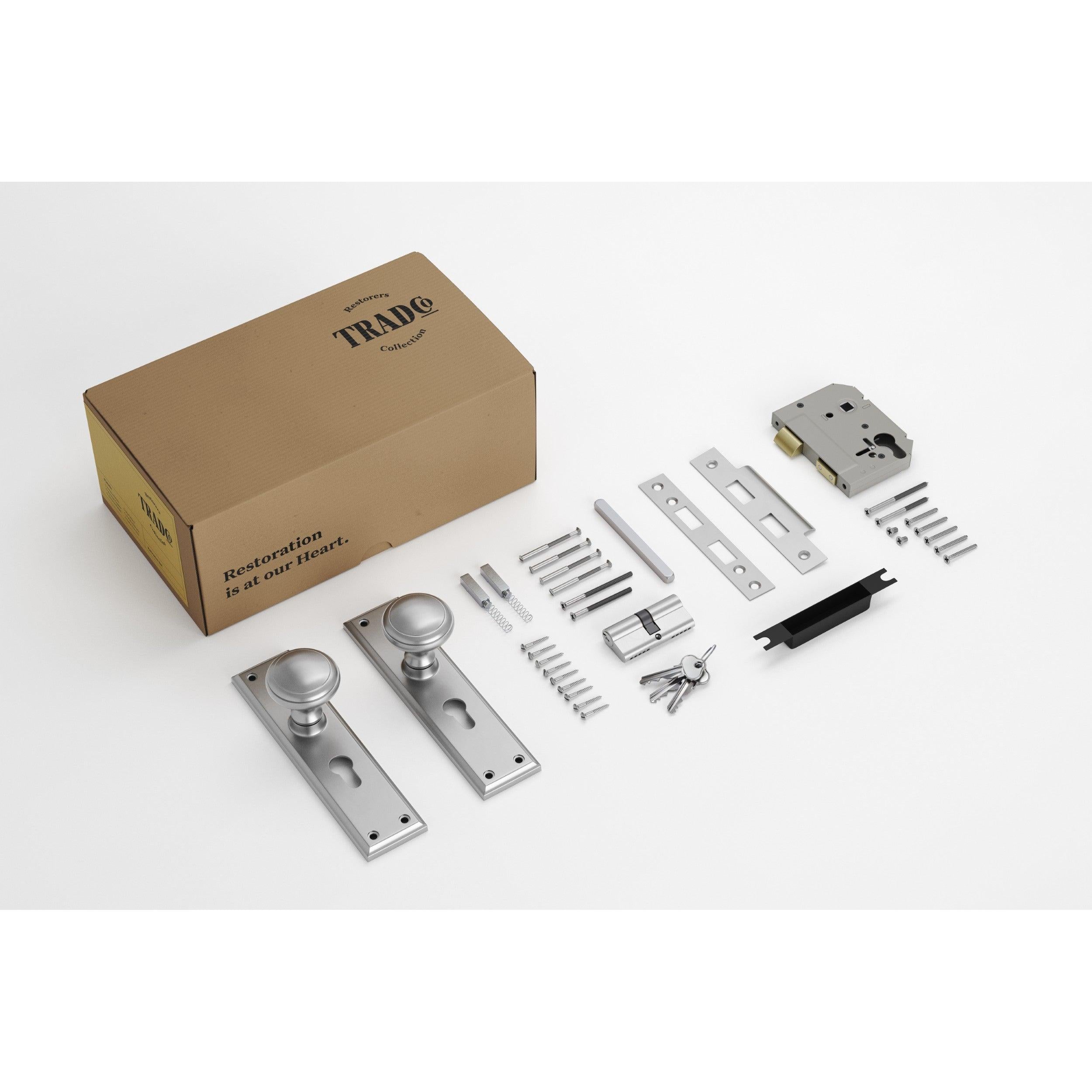 Tradco Door Knob Milton Satin Chrome Key/Key Entrance Set