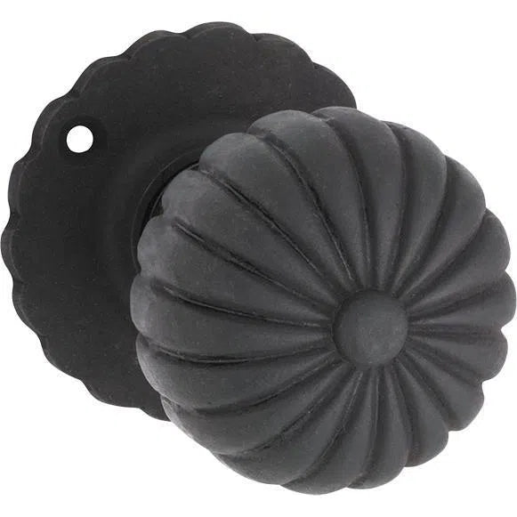 Tradco Door Knob Mortice Iron Fluted Pair Matt Black