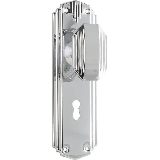 Tradco Door Knob Napier Art Deco Lock Pair Chrome Plated
