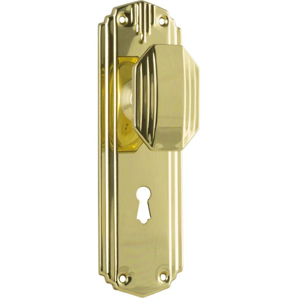 Tradco Door Knob Napier Art Deco Lock Pair Polished Brass