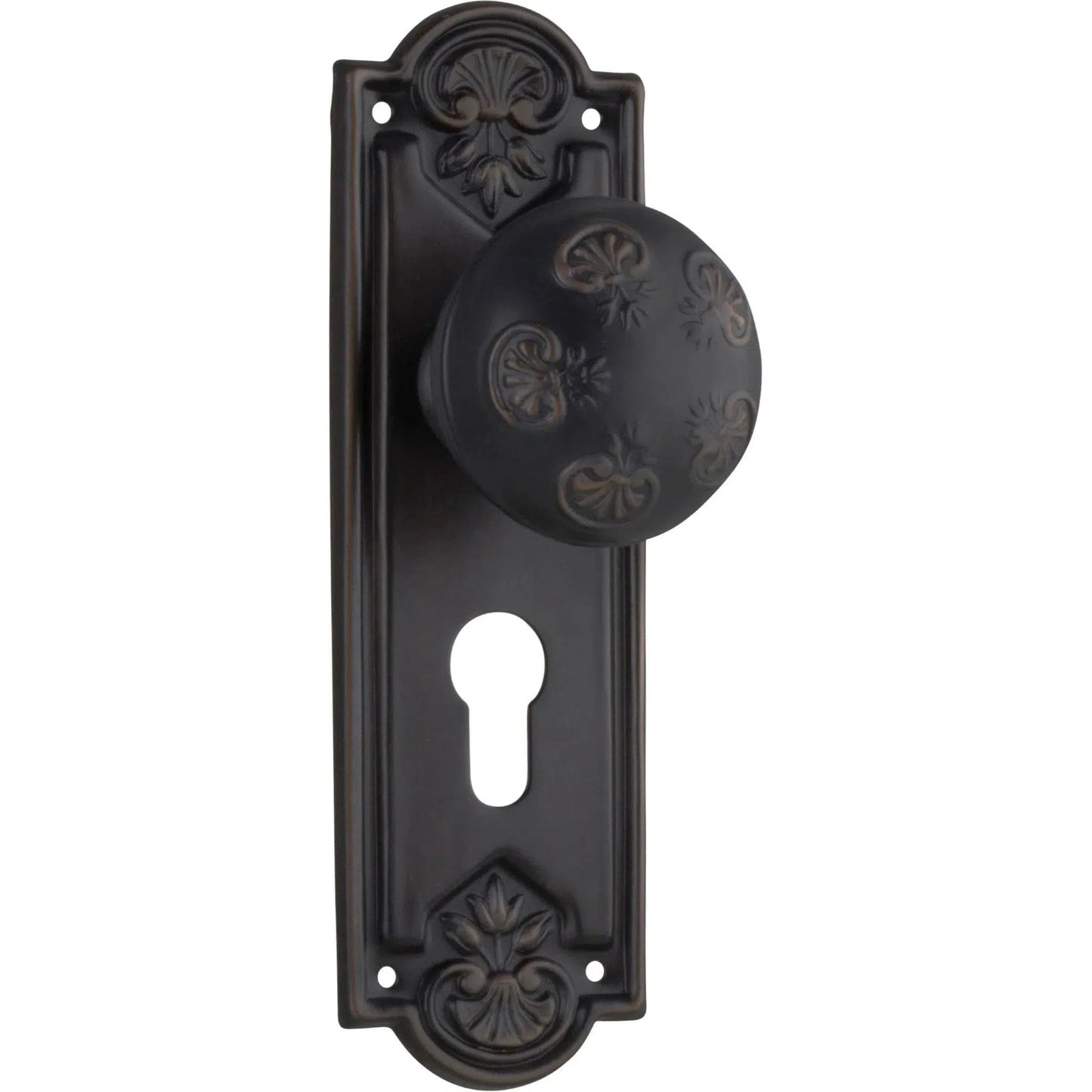 Tradco Door Knob Nouveau Euro Pair Antique Copper