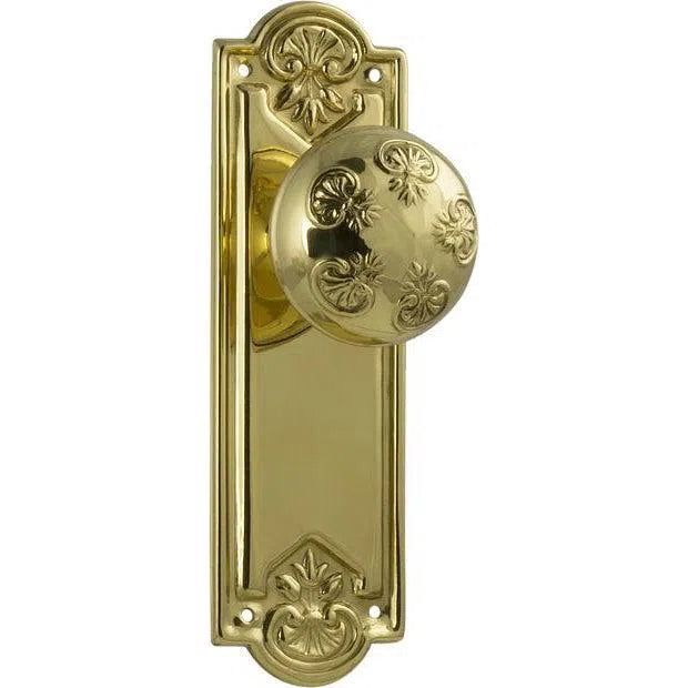 Tradco Door Knob Nouveau Latch Pair Polished Brass