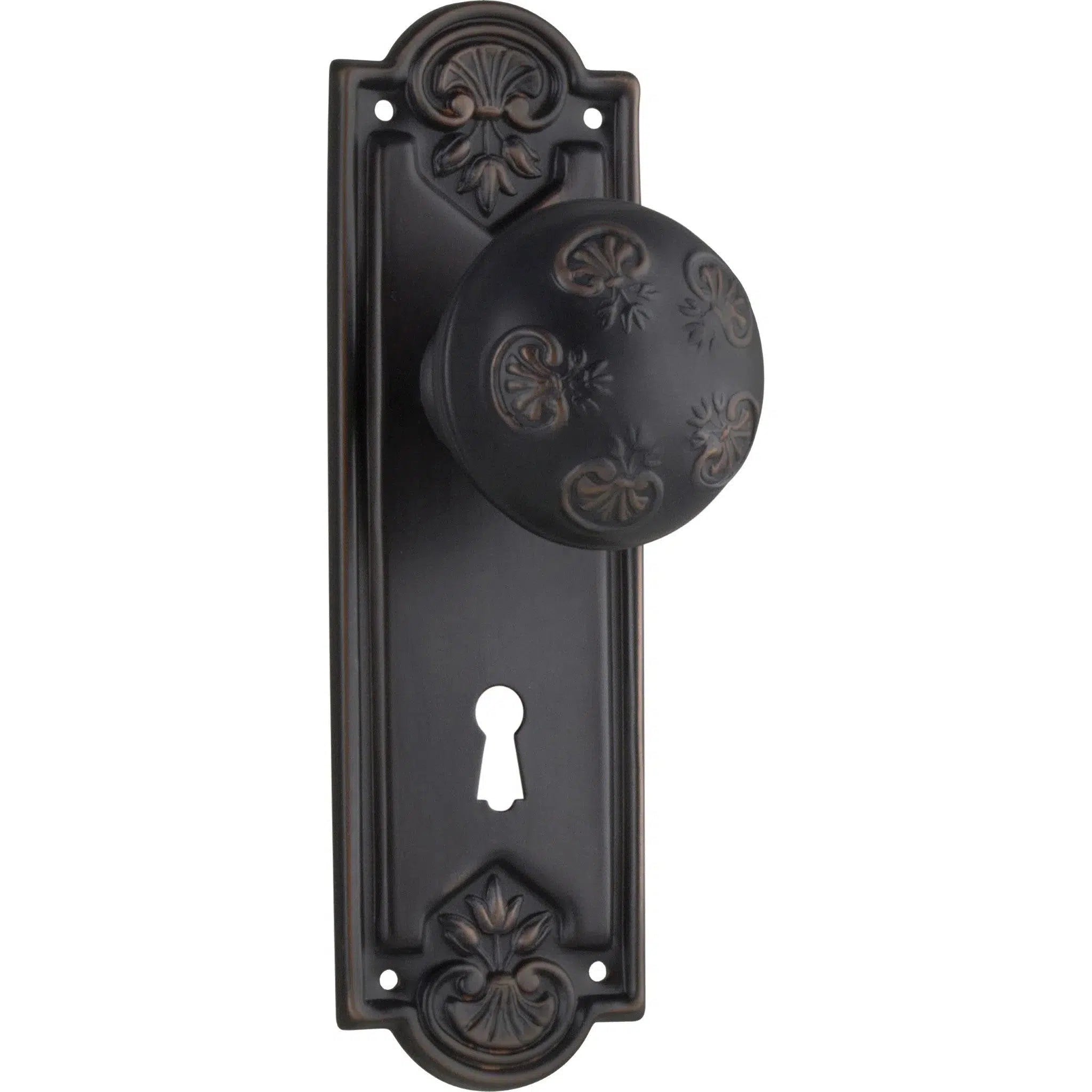 Tradco Door Knob Nouveau Lock Pair Antique Copper