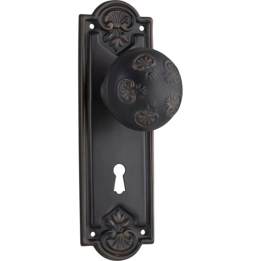 Tradco Door Knob Nouveau Lock Pair Antique Copper