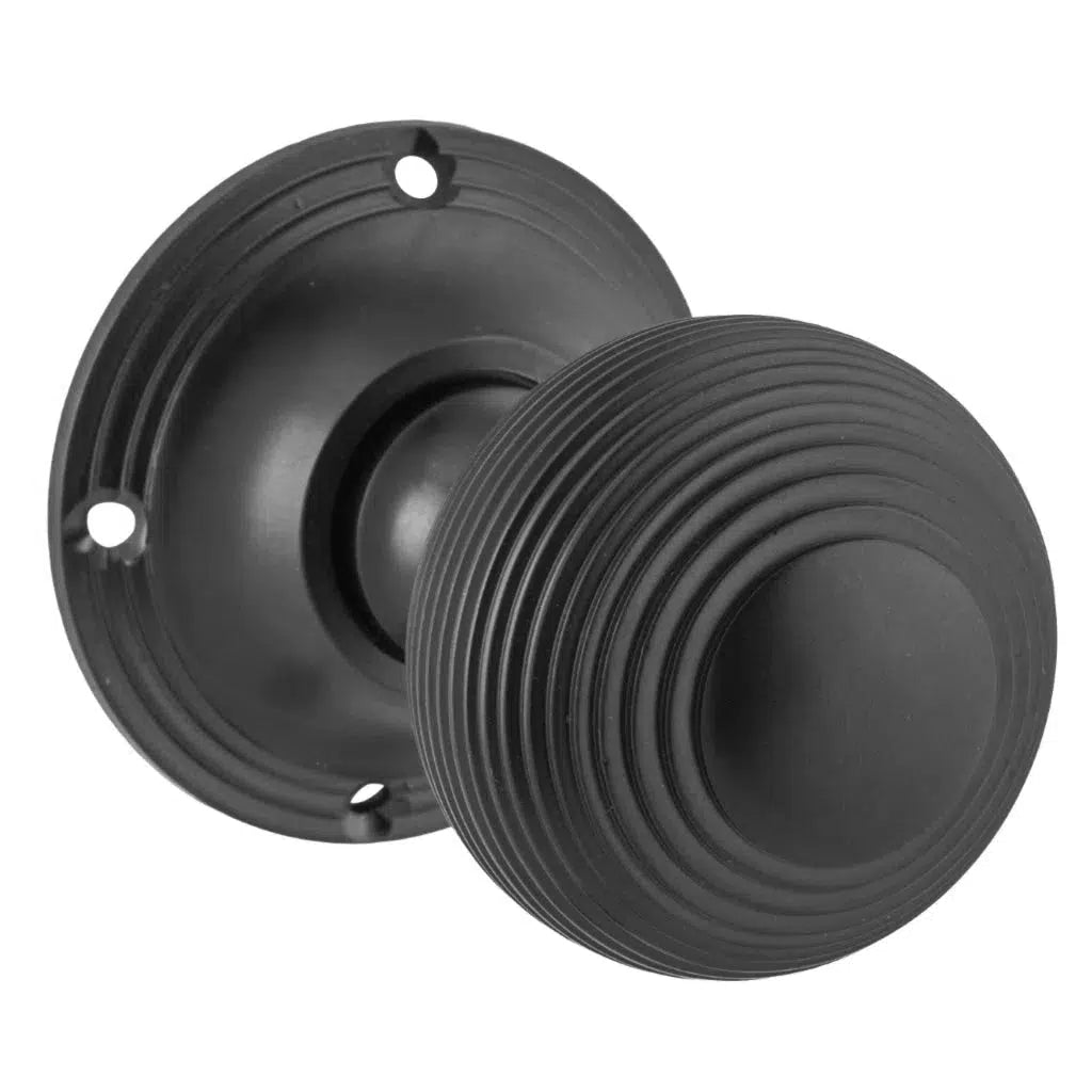 Tradco Door Knob Reeded Mortice Pair Matt Black