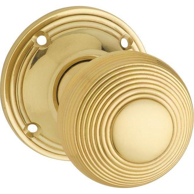 Tradco Door Knob Reeded Mortice Pair Polished Brass