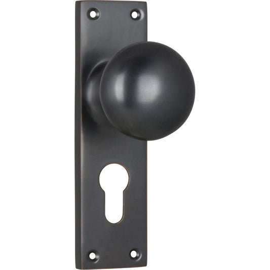 Tradco Door Knob Victorian Euro Pair Antique Copper