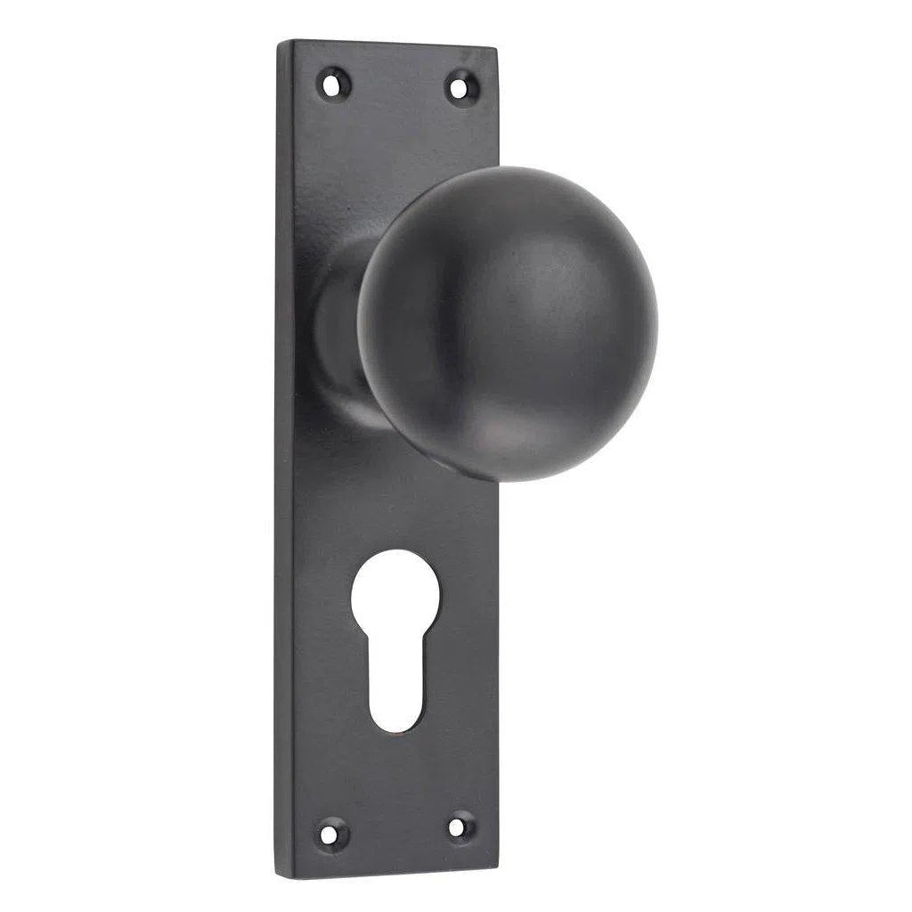 Tradco Door Knob Victorian Euro Pair Matt Black