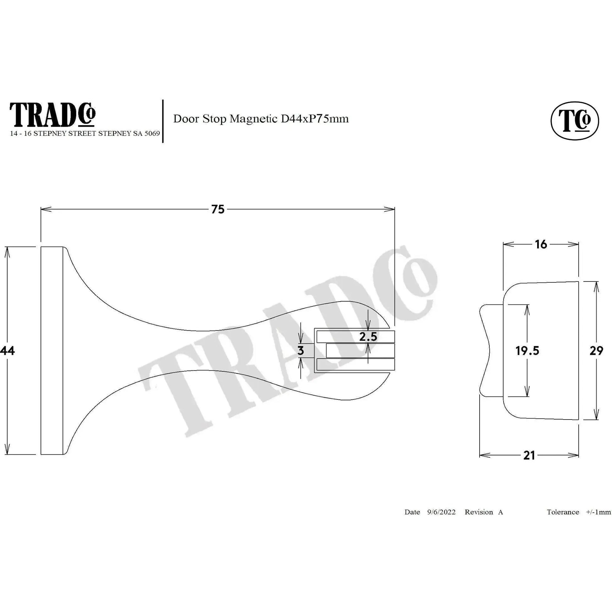 Tradco Door Stop Magnetic Satin Chrome D44xP93mm