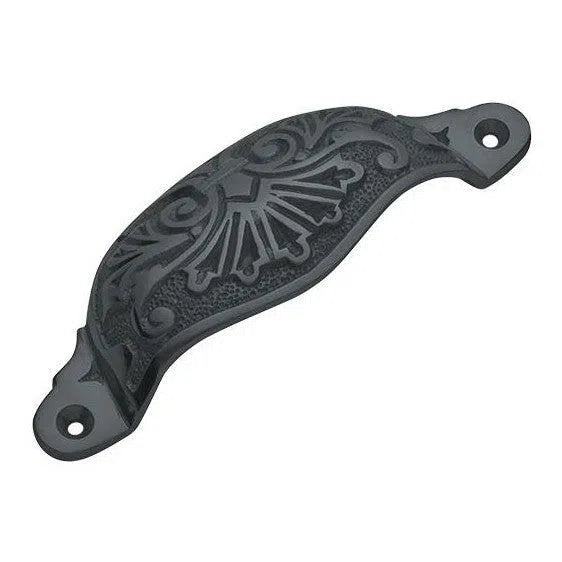 Tradco Drawer Pull Ornate Cupped Iron Matt Black H35xL110mm