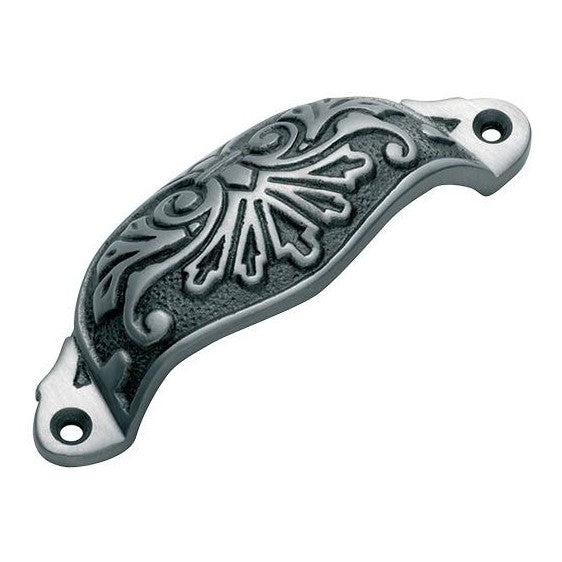 Tradco Drawer Pull Ornate Cupped Iron Polished Metal H35xL110mm