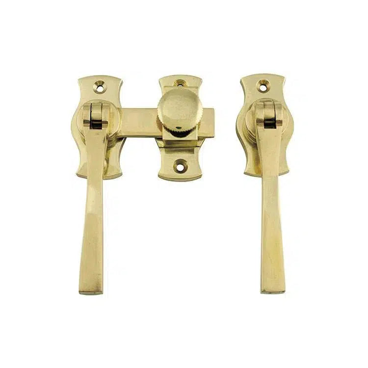 Tradco French Door Fastener Square Polished Brass Backplate