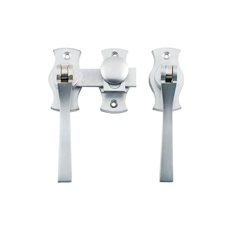 Tradco French Door Fastener Square Satin Chrome Backplate