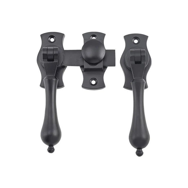 Tradco French Door Fastener Teardrop Matt Black Backplate