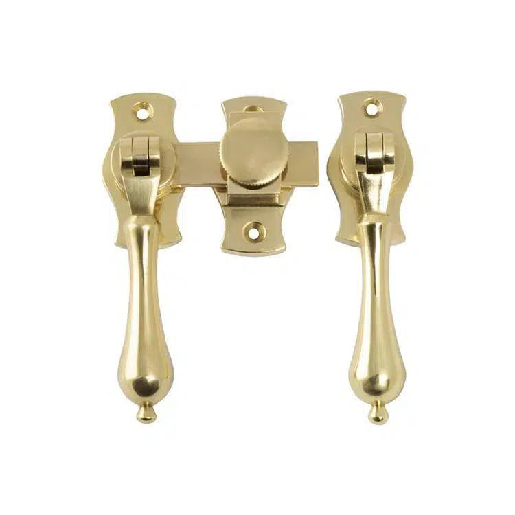 Tradco French Door Fastener Teardrop Polished Brass Backplate