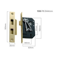 Tradco Mortice Lock 3 Lever Polished Brass CTC57mm Backset 44mm