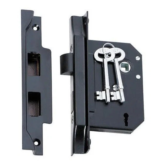 Tradco Mortice Lock 3 Lever Rebated Matt Black CTC57mm Backset 57mm