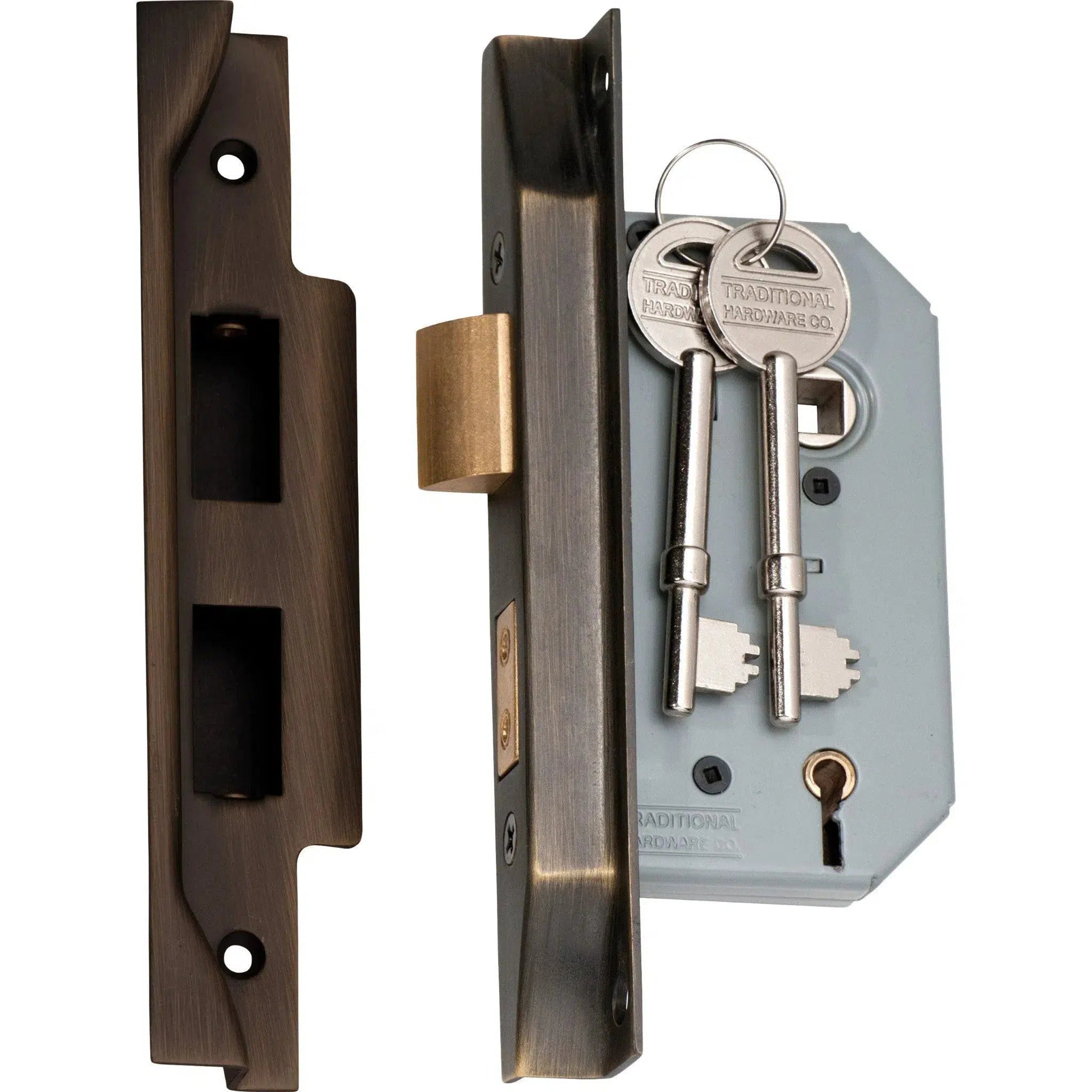 Tradco Mortice Lock 5 Lever Rebated Antique Brass CTC57mm Backset 46mm