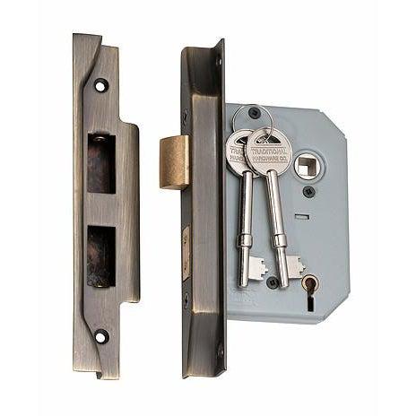 Tradco Mortice Lock 5 Lever Rebated Antique Brass CTC57mm Backset 57mm