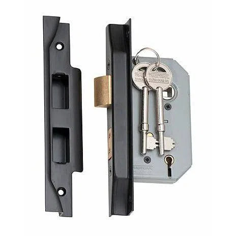 Tradco Mortice Lock 5 Lever Rebated Matt Black CTC57mm Backset 46mm