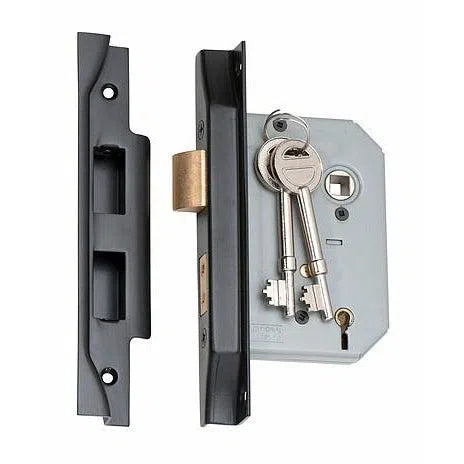 Tradco Mortice Lock 5 Lever Rebated Matt Black CTC57mm Backset 57mm