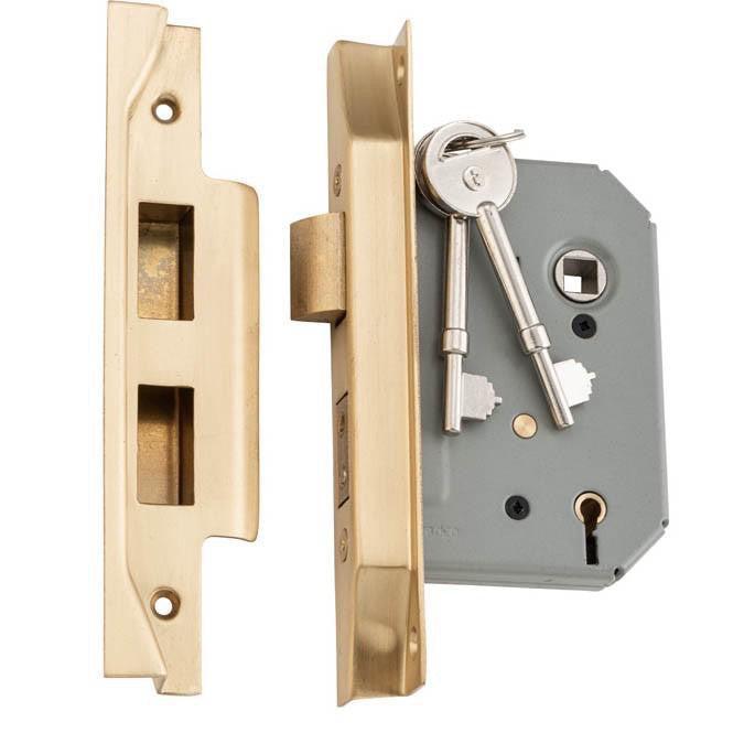 Tradco Mortice Lock 5 Lever Rebated Satin Brass CTC57mm Backset 57mm