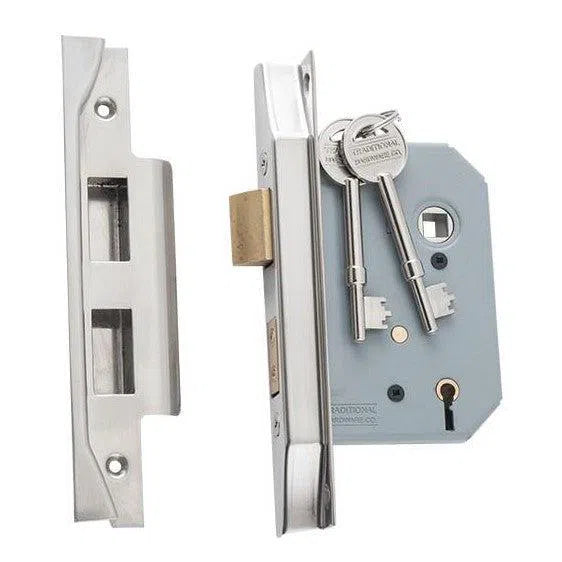 Tradco Mortice Lock 5 Lever Rebated Satin Nickel CTC57mm Backset 57mm