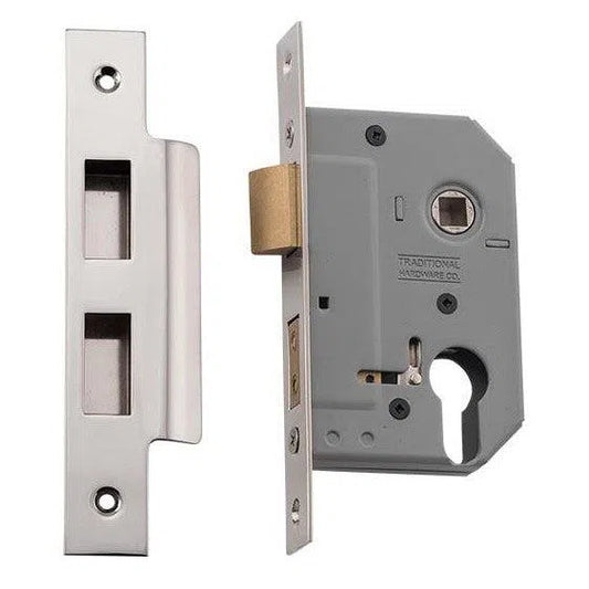 Tradco Mortice Lock Euro Polished Nickel CTC47.5mm Backset 46mm
