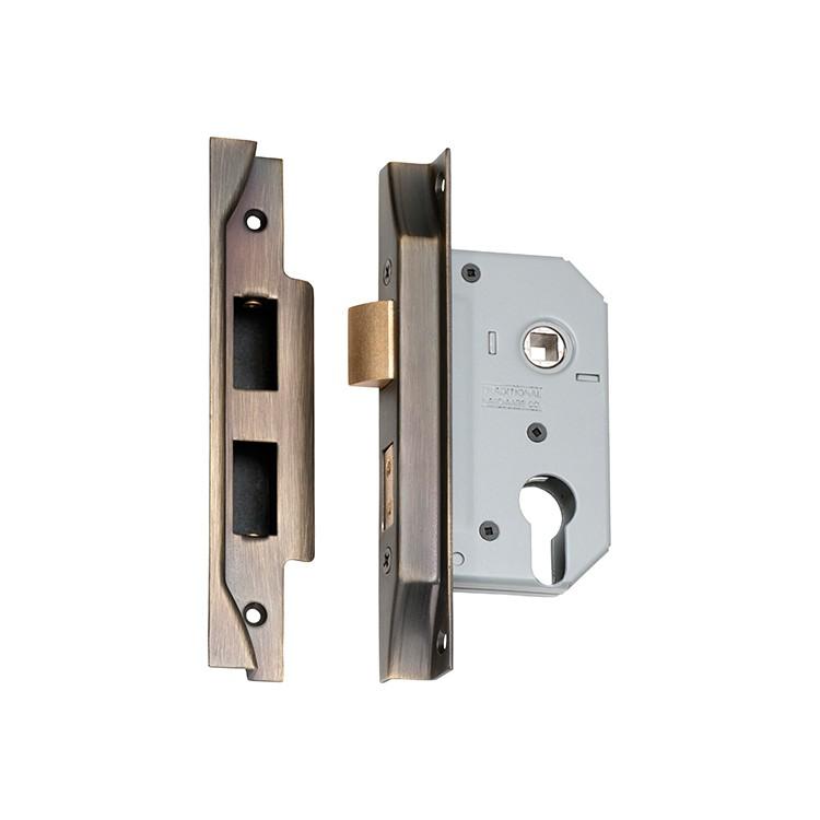 Tradco Mortice Lock Euro Rebated Antique Brass CTC47.5mm Backset 46mm