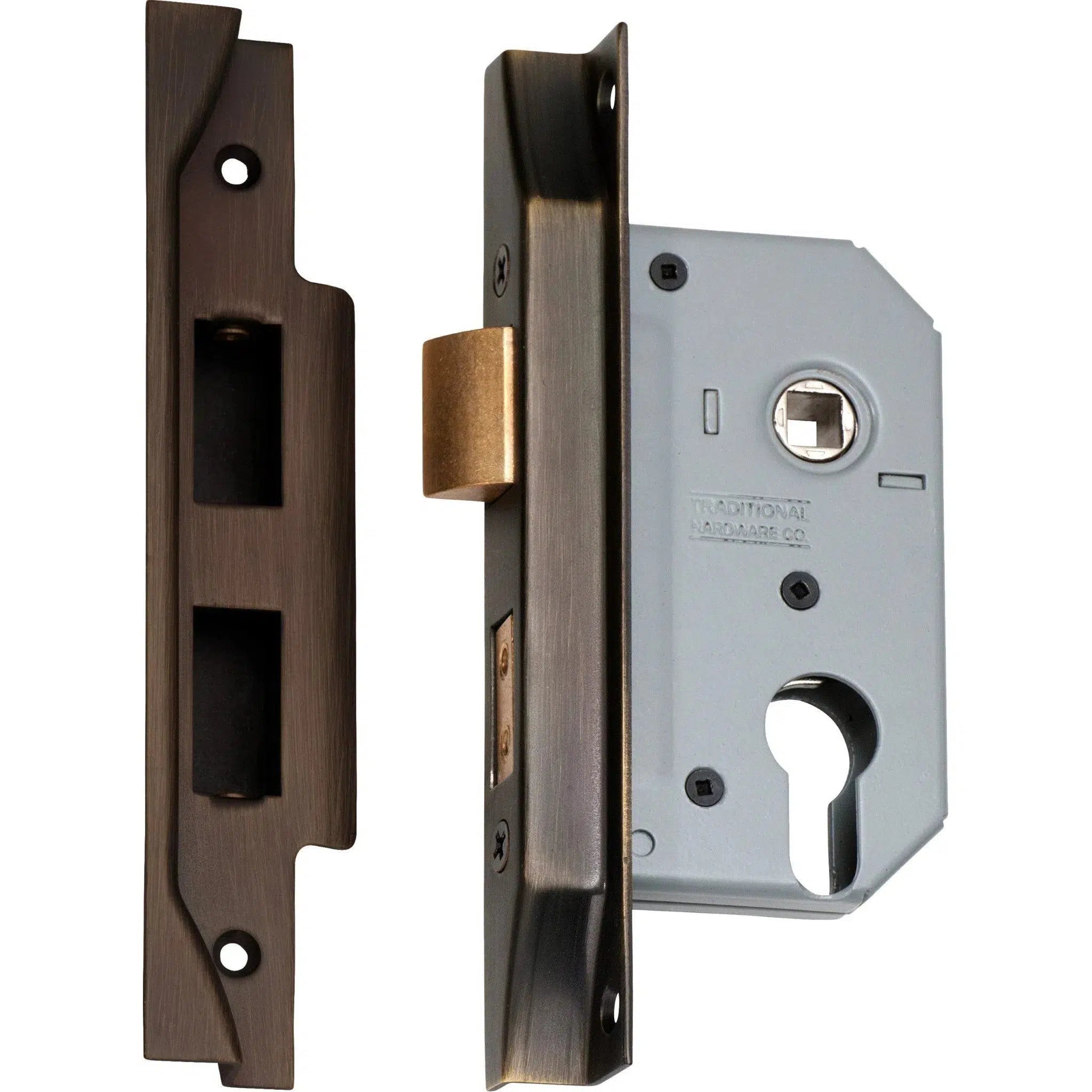 Tradco Mortice Lock Euro Rebated Antique Brass CTC47.5mm Backset 46mm