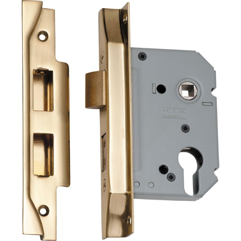 Tradco Mortice Lock Euro Rebated Polished Brass CTC47.5mm Backset 57mm