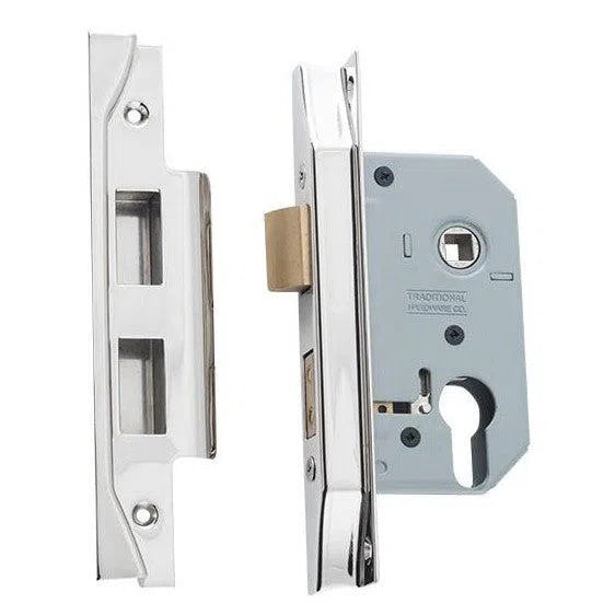 Tradco Mortice Lock Euro Rebated Polished Nickel CTC47.5mm Backset 46mm