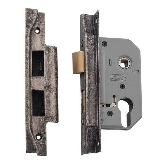 Tradco Mortice Lock Euro Rebated Rumbled Nickel CTC47.5mm Backset 46mm