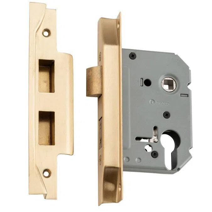 Tradco Mortice Lock Euro Rebated Satin Brass CTC47.5mm Backset 57mm