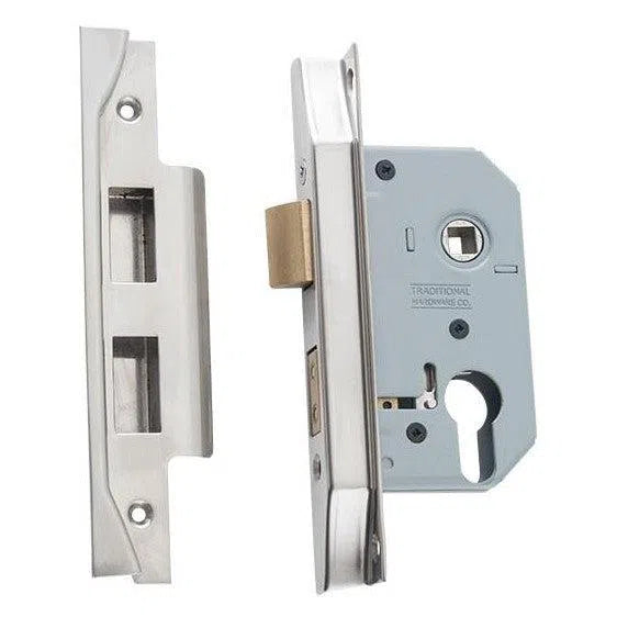 Tradco Mortice Lock Euro Rebated Satin Nickel CTC47.5mm Backset 46mm