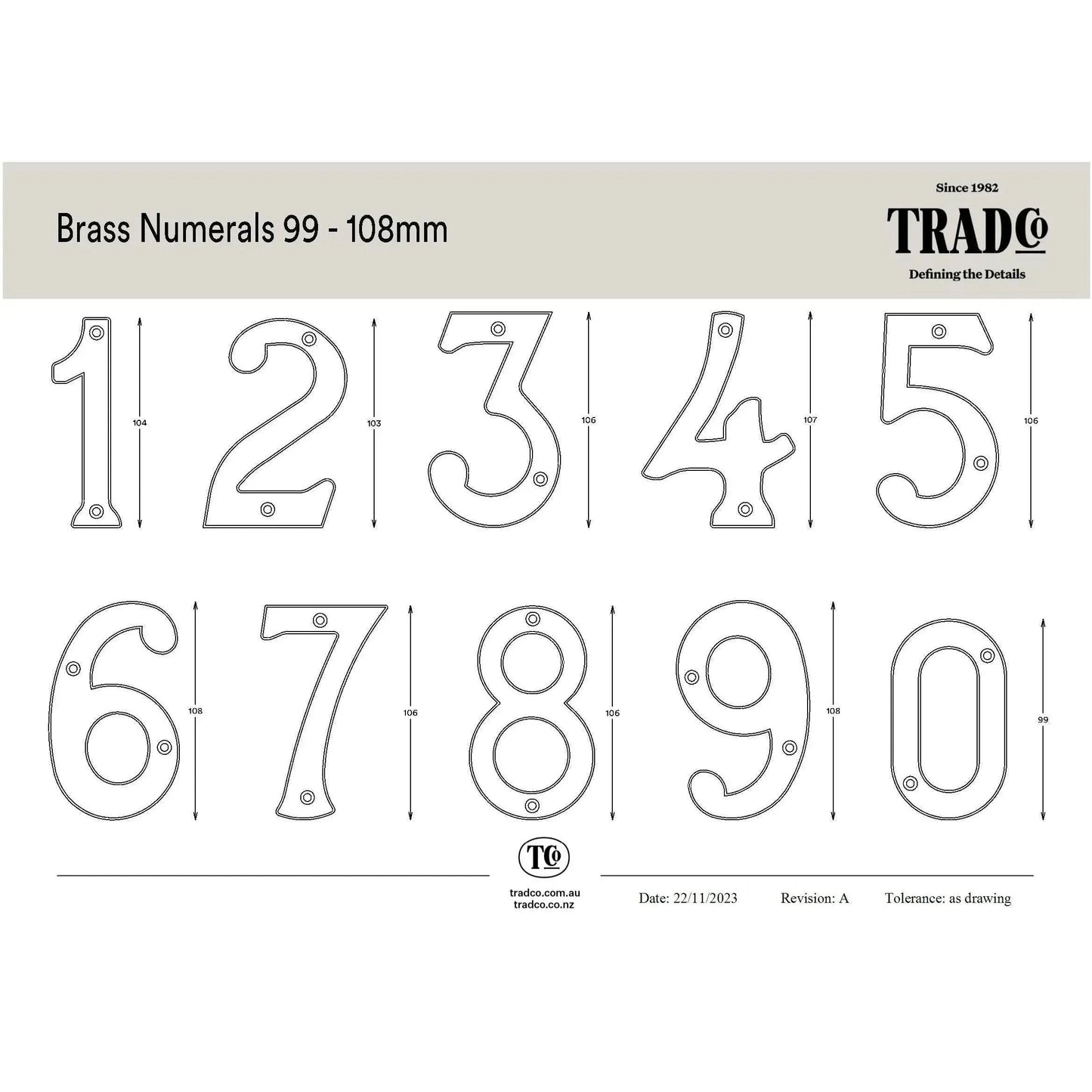Tradco Numeral 7 Polished Brass H100mm