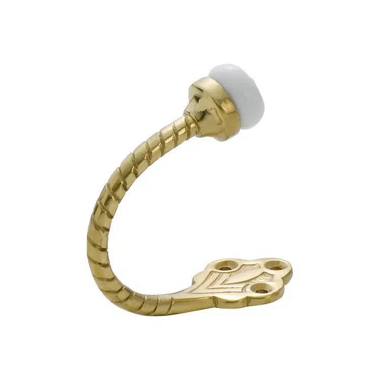 Tradco Robe Hook Porcelain Tip Rope Polished Brass H60xP75mm