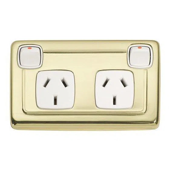 Tradco Socket Flat Plate Rocker Double White Polished Brass