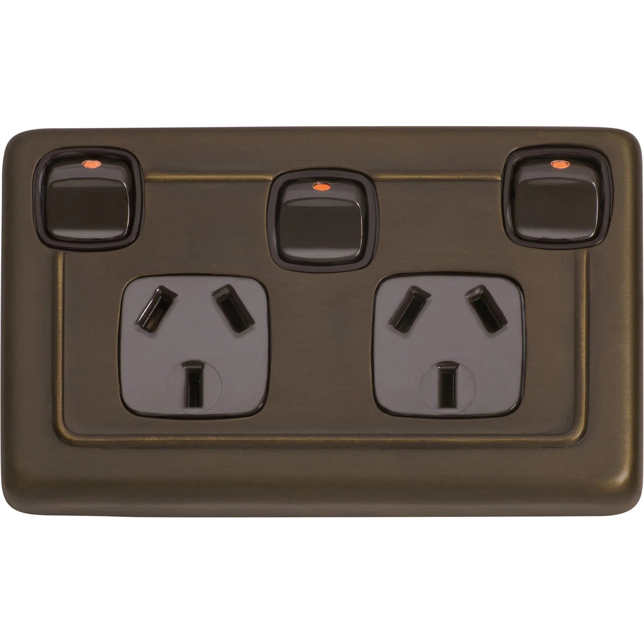 Tradco Socket Flat Plate Rocker Double With Switch Brown Antique Brass