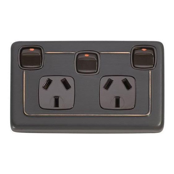 Tradco Socket Flat Plate Rocker Double With Switch Brown Antique Copper