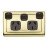 Tradco Socket Flat Plate Rocker Double With Switch Brown Polished Brass