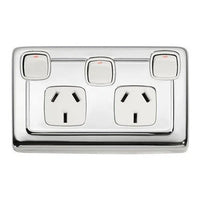 Tradco Socket Flat Plate Rocker Double With Switch White Chrome Plated
