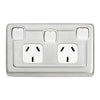 Tradco Socket Flat Plate Rocker Double With Switch White Satin Chrome