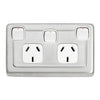 Tradco Socket Flat Plate Rocker Double With Switch White Satin Chrome