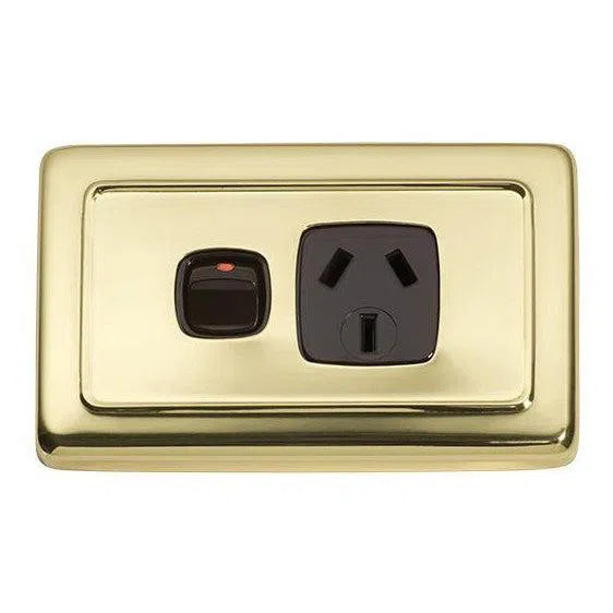 Tradco Socket Flat Plate Rocker Single Brown Polished Brass