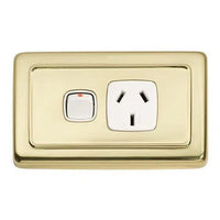 Tradco Socket Flat Plate Rocker Single White Polished Brass